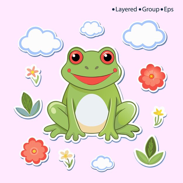 El juego de actividades de ranas lindas, el personaje de animal anfibio divertido verde, sonriendo, saltando, croqueando.