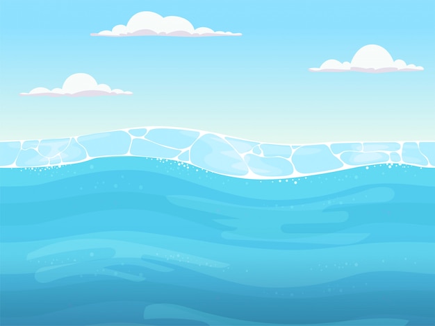 Juego de agua sin costuras. fondo de superficie azul líquido para diseñadores de juegos 2d océano río o mar con olas