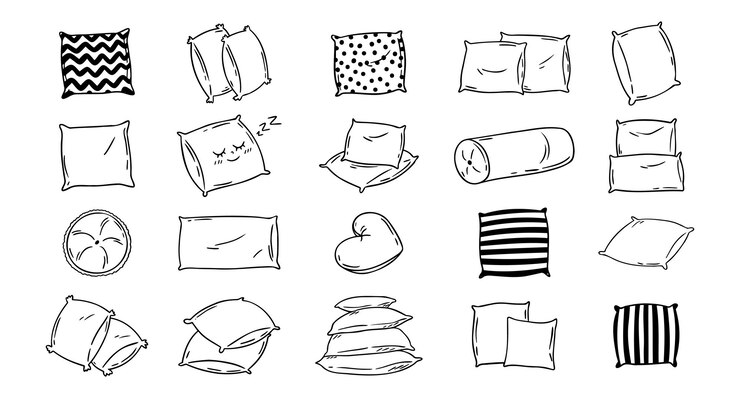 Vector el juego de almohadas de dibujo de doodle almohada suave para dormir contorno almohadillas dibujadas a mano decoración del dormitorio de descanso