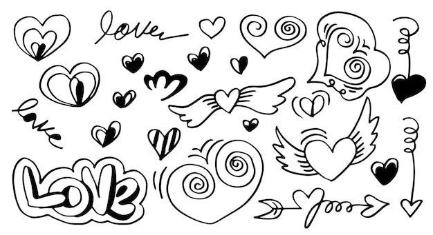 Juego de amor dibujo a mano estilo doodle para tu diseño