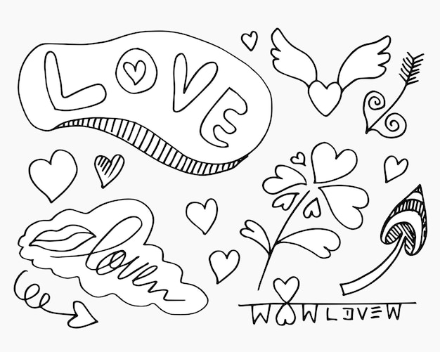 Juego de amor Dibujo a mano estilo Doodle para tu diseño