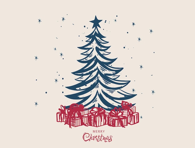 Juego de árboles de Navidad, ilustraciones dibujadas a mano.