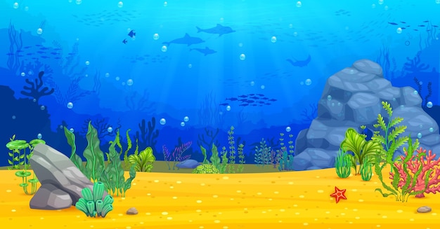 Vector juego de arcade de paisaje marino submarino nivel del océano
