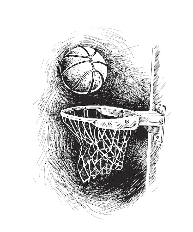 Vector juego de aro de tiro de canasta de baloncesto ilustración de vector de boceto dibujado a mano