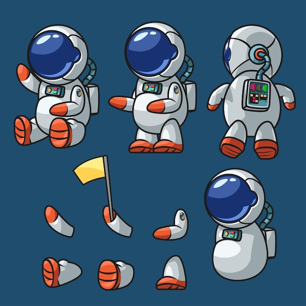 Juego de astronautas con piezas en varias poses.