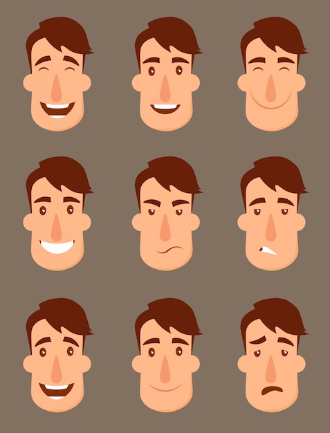 Juego de avatares. Personajes masculinos Caras de personas, hombre, niño, persona,