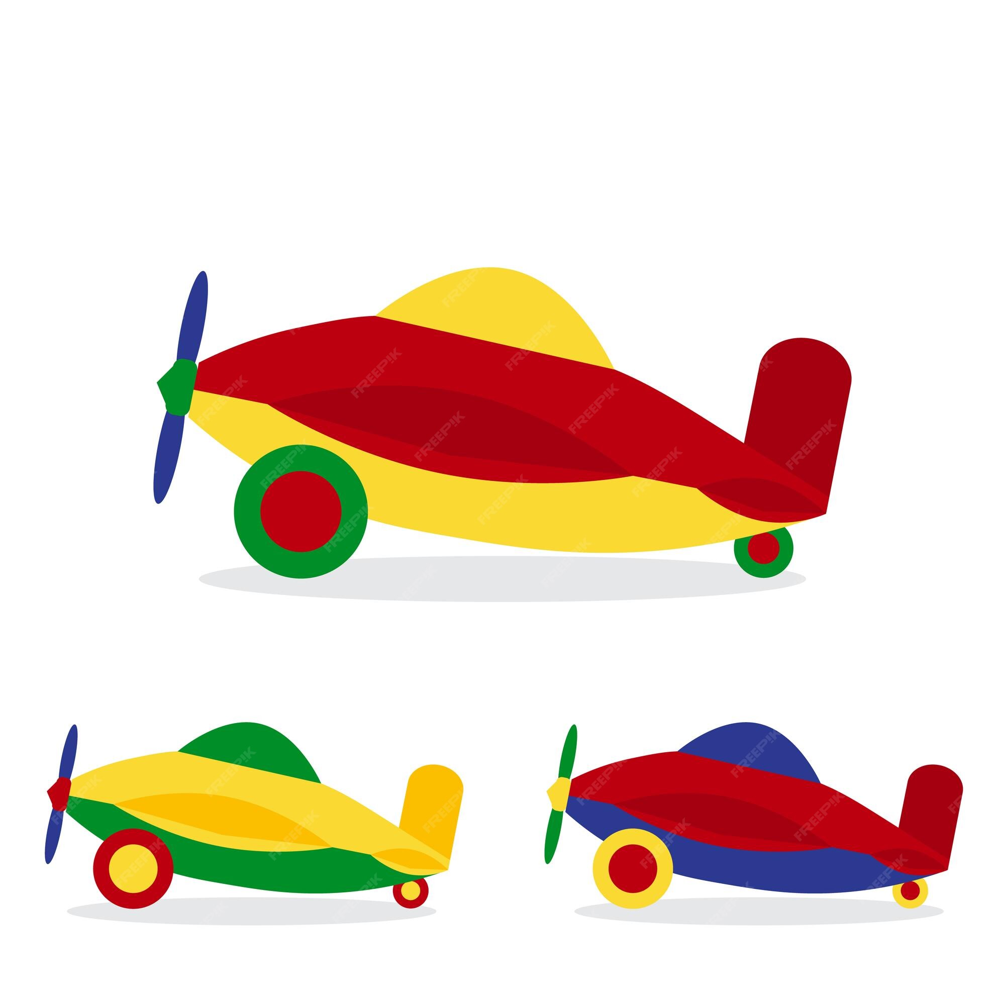 Elucidación Bibliografía Mentalidad Juego de aviones de colores juguete para niños estilo de diseño plano icono  de avión transporte aéreo ilustración vectorial | Vector Premium