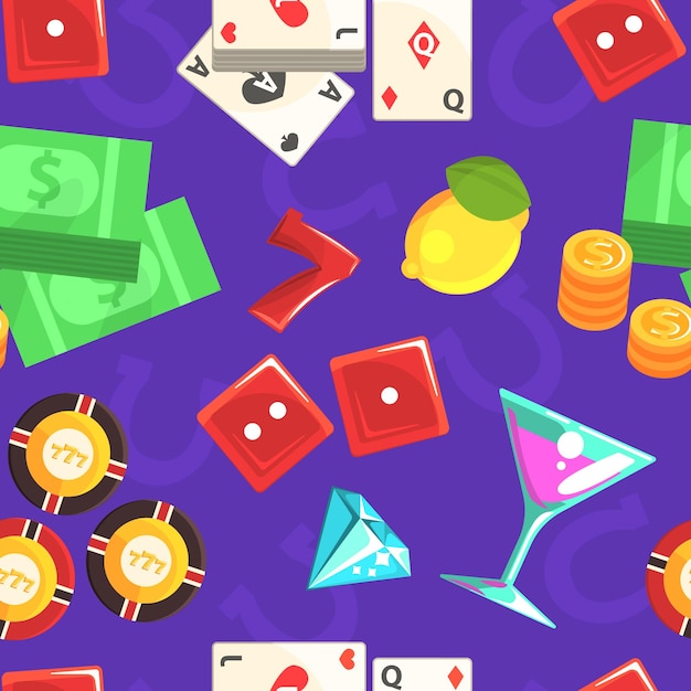 Vector juego de azar de casino patrón sin costuras juego de azar símbolos textil papel tapiz papel de envoltura diseño de fondo ilustración vectorial