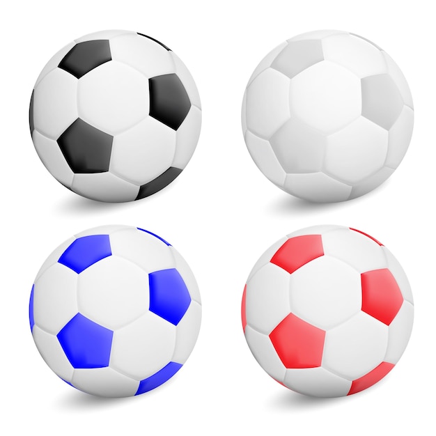 Juego de balón de fútbol de color 3D realista Vector con sombra deporte de fútbol aislado