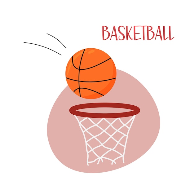 Juego de baloncesto Canasta deportiva y pelota naranja aislada Vector ilustración plana del equipo de baloncesto sobre fondo blanco