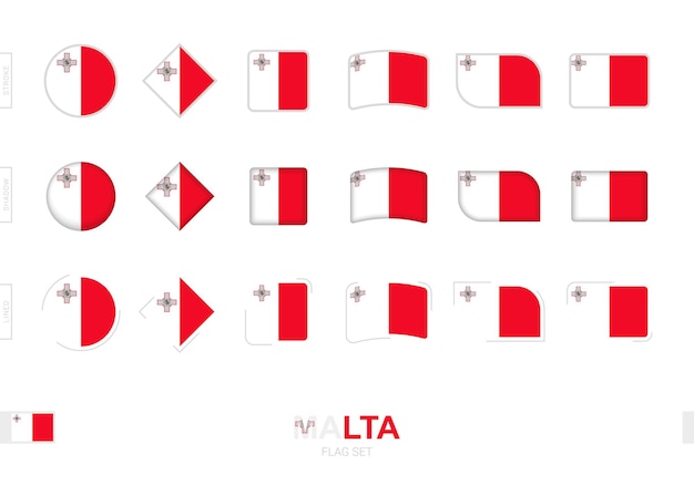 Juego de banderas de Malta, banderas simples de Malta con tres efectos diferentes.