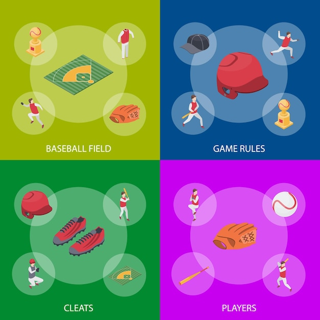 Juego de béisbol Deporte Señales 3d Banner Set Vector de vista isométrica