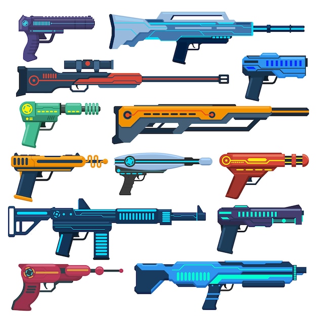 Juego de blásters futuristas extraterrestres espaciales láser blásters espaciales pistolas rifles para niños jugando vector