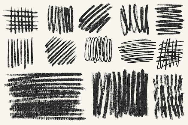 Juego de bocetos al carboncillo y garabatos abstractos