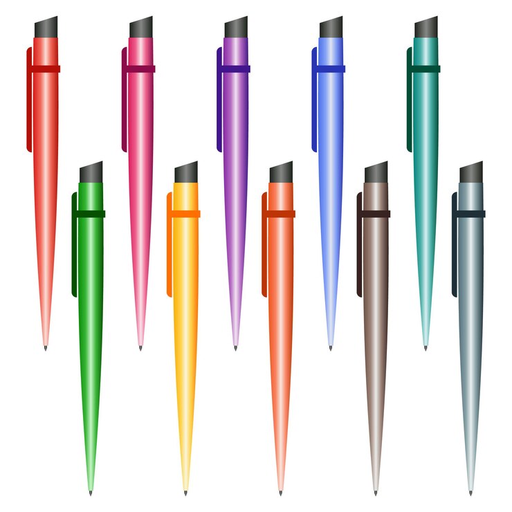 Vector juego de bolígrafos multicolores sobre un fondo blanco. ilustración vectorial