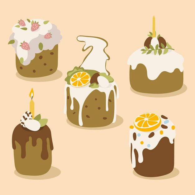 Un juego de bollos de Pascua huevos flores velas con decoración en un fondo delicado Uso para pancartas