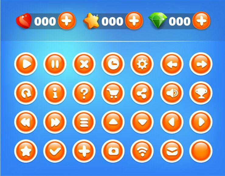 Vector juego de botones azul naranja juego de interfaz de usuario