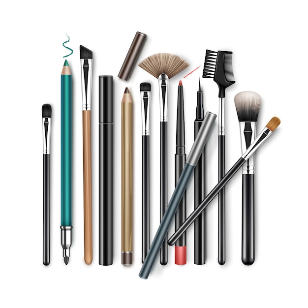 Juego de brochas para cejas de sombra de ojos en polvo corrector de maquillaje profesional | Vector Premium Juego de brochas para cejas de sombra de ojos en polvo corrector de maquillaje profesional | Vector Premium