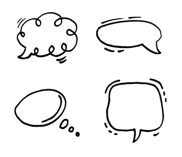 Juego de burbujas de voz dibujo a mano. Hablar burbuja dibujada a mano. Colección de burbujas de discurso en la nube.