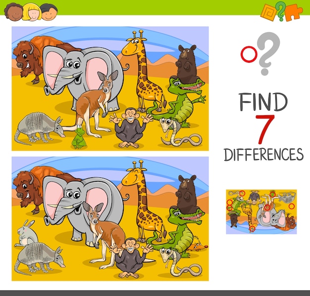 juego de búsqueda de diferencias con animales salvajes