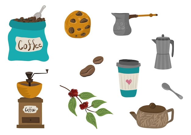 Juego de café barista gráfico vector ilustración