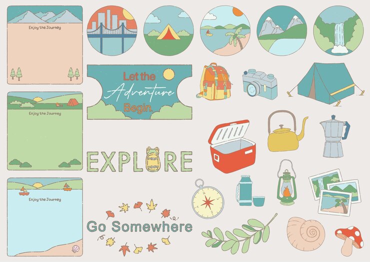 Juego de camping vectorial Dibujar a mano