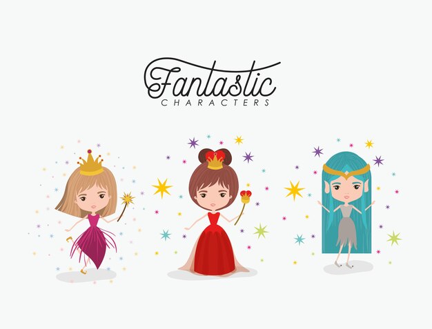 juego de caracteres fantásticos femeninos