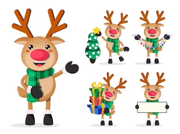 Juego de caracteres vectoriales de santa claus para navidad con elementos y decoraciones navideñas