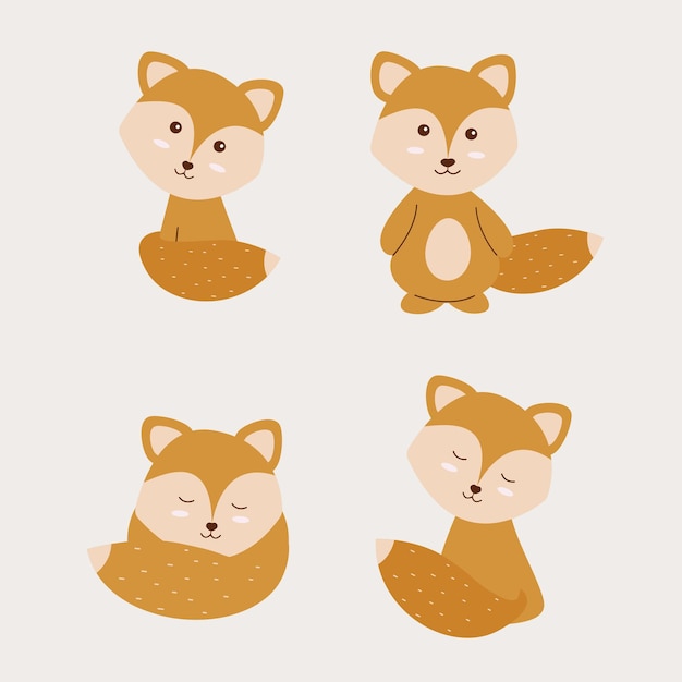 Juego de caracteres de zorro boho Ilustración vectorial