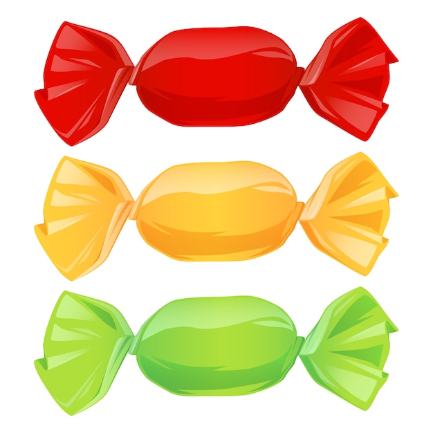 Juego de caramelos en envoltorios de colores.