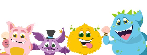 Juego de caras de monstruos de feliz cumpleaños
