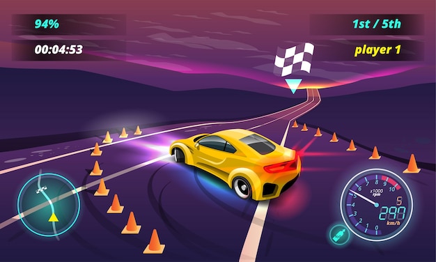 Juego de carreras de coches en el menú de visualización