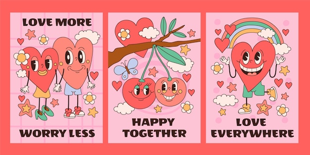 Un juego de cartas de amor dibujadas a mano