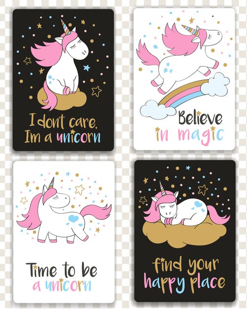 Juego de cartas con dibujos animados de unicornios.