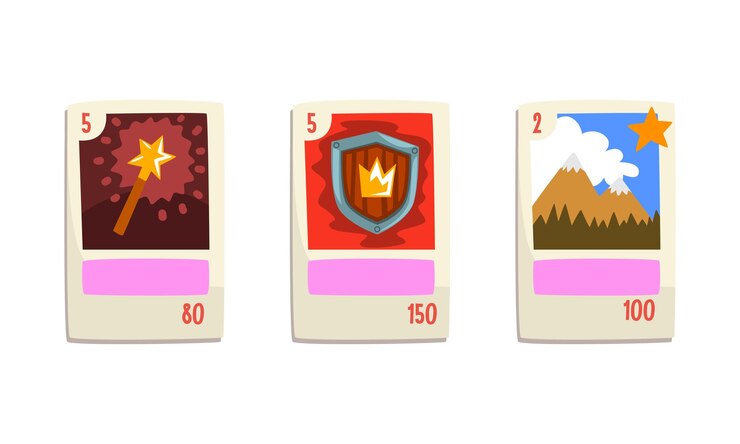 Vector juego de cartas de fantasía tablero mágico juego de interfaz de usuario dibujos animados ilustración vectorial