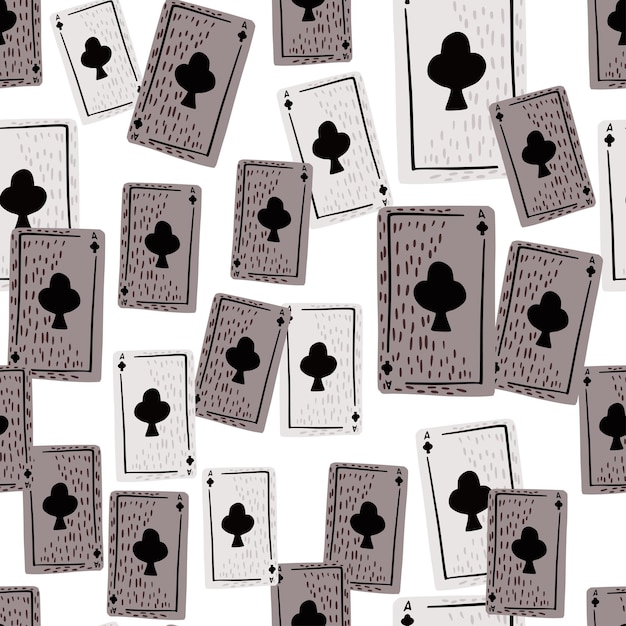 Juego de cartas de patrones sin fisuras. Diseño de juegos de azar. Textura repetida en estilo doodle para tela, papel de regalo, papel tapiz, tejido. Ilustración vectorial.