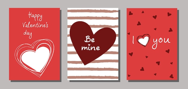 Juego de cartas románticas. Conjunto de tarjetas de felicitación del día de San Valentín. Te amo vector de palabras