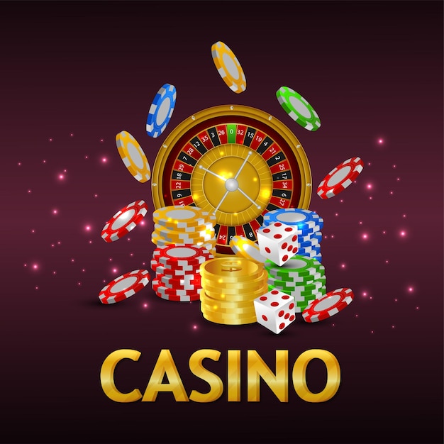 Juego de casino con fichas de casino y ruleta.