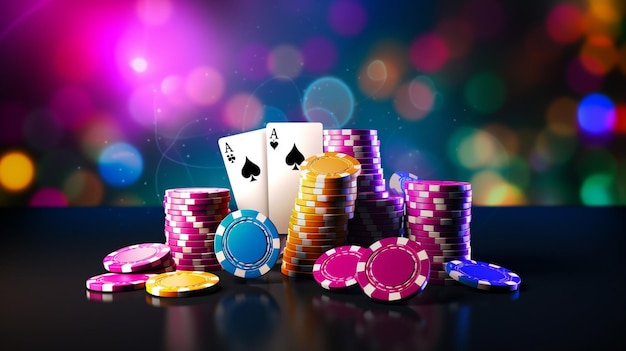 Vector un juego de casino con fichas de póquer y una mesa de póquer de casino