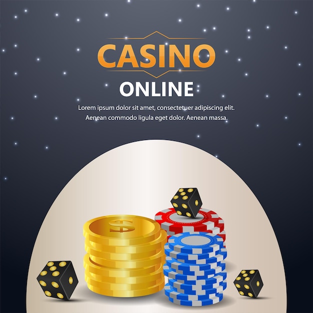 Vector juego de casino en línea con fichas de casino y monedas de oro.