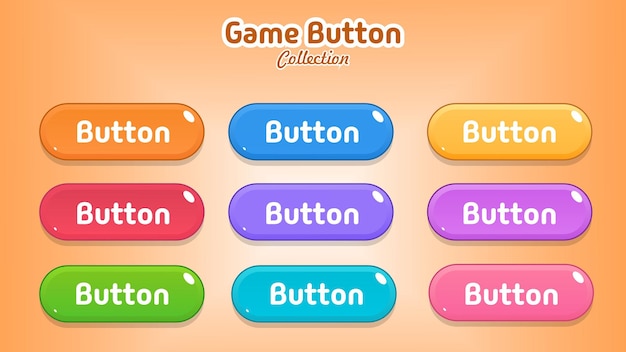 El juego casual ui kit de diseño de botones EPS Button juego ui colección naranja azul amarillo rojo etc.