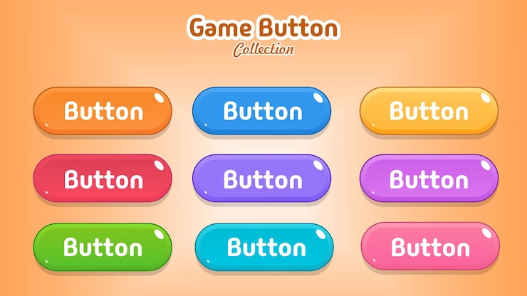 Vector el juego casual ui kit de diseño de botones eps button juego ui colección naranja azul amarillo rojo etc.