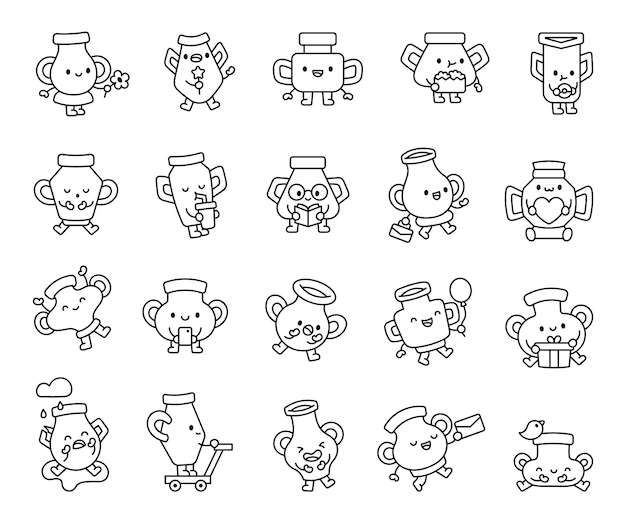 El juego de cerámica de jarrón kawaii es lindo.