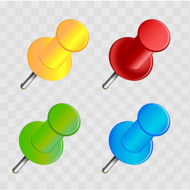 Juego de chinchetas en diferentes colores. vector