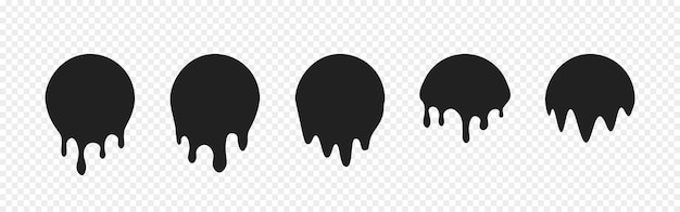 Juego de círculos de goteo de pintura Goteo de tinta Círculo derretido Gotas de líquido negro Pintura derretida Vector EPS 10
