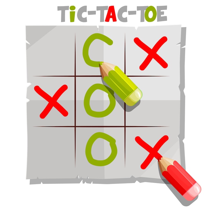 Vector juego clásico tic tac toe ui con lápicescursor juego de tablero juego lógico para el desarrollo de su juego lápiz dibujar cruces y ceros