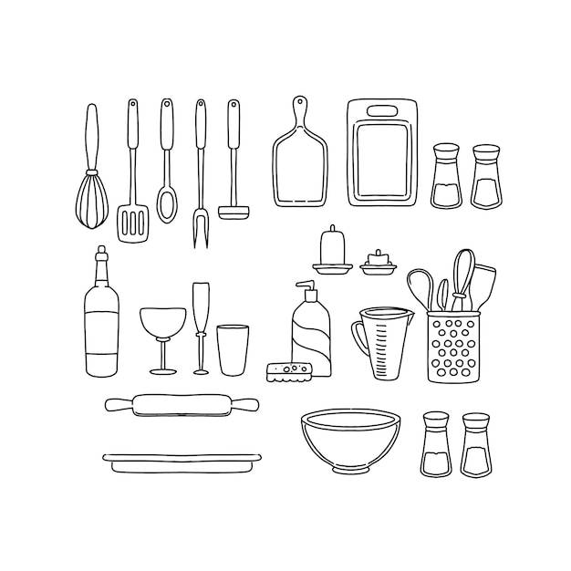 juego de cocina dibujado a mano doodle ilustraciones vector set