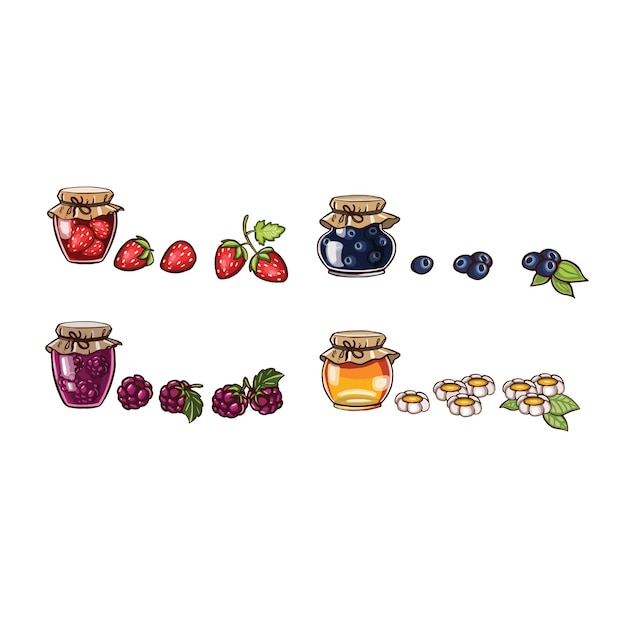 Juego de cocina mermeladas ilustración vectorial Estilo de dibujos animados