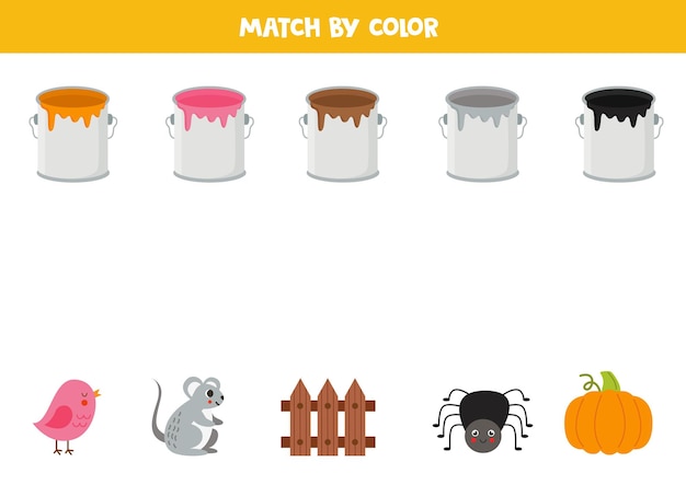 Juego de coincidencia de colores para niños en edad preescolar Coincide las latas de pintura y los objetos por colores