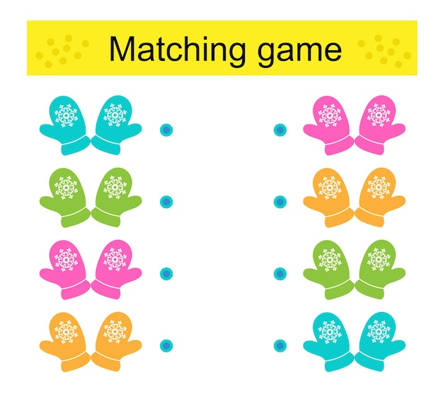 Juego de coincidencia Tarea para el desarrollo de la atención Ilustración vectorial de guantes